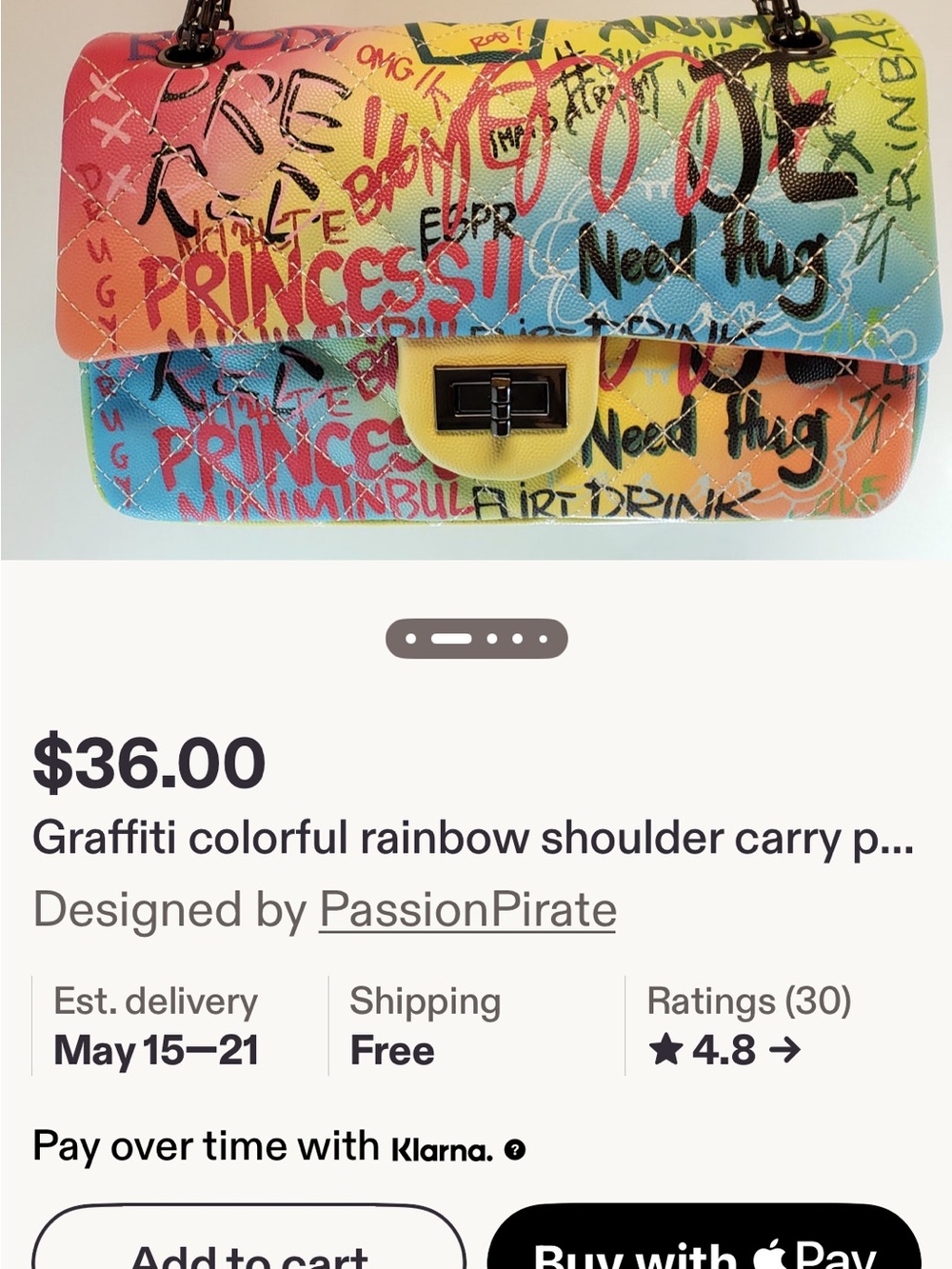PASSION PIRATE ladies, graffiti printed purse preowned shows a few signs of wear - Picture 3 of 12